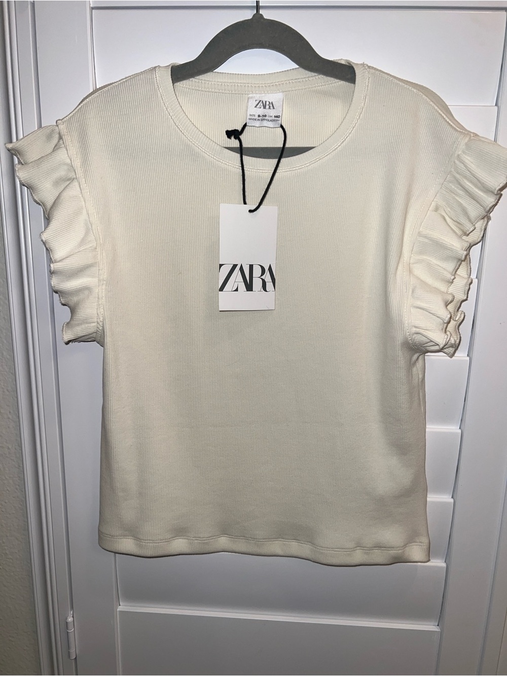 ZARA Kids Cream Short Sleeve Ruffle Tee
